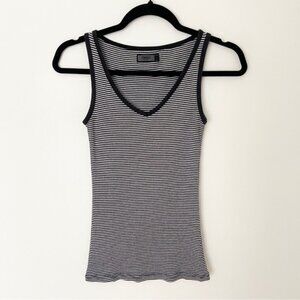 Only Ribbed V Neck Tank Top Black and White Stripe Fitted size Small